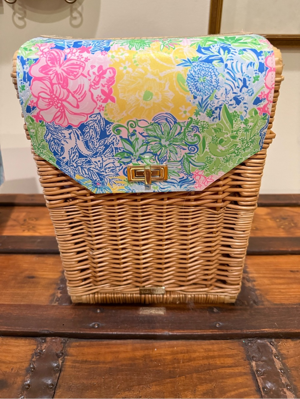 Lilly Woven Rattan Handmade wine basket with Pink Shoulder Strap/ padded NEW
